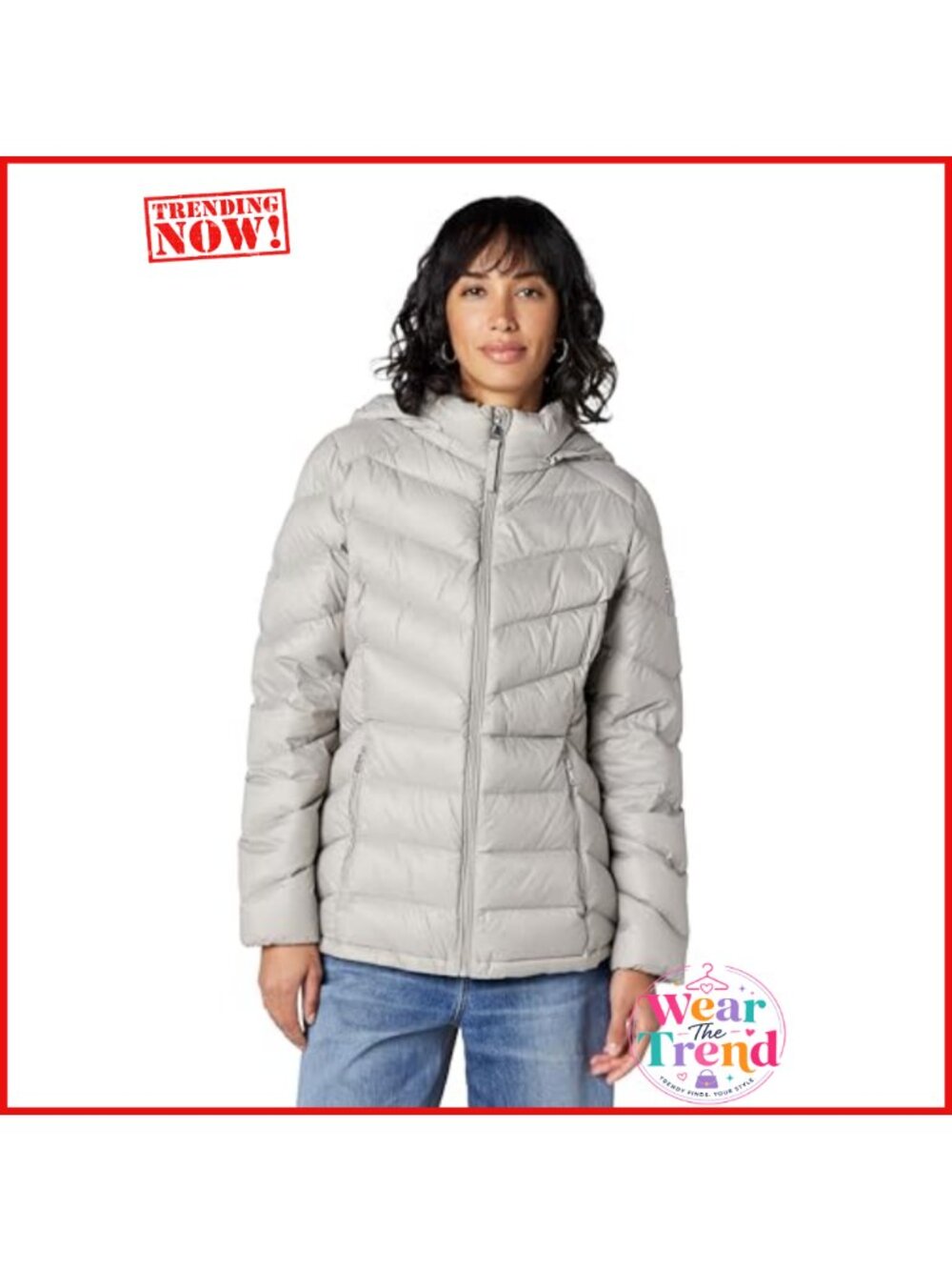 Chevron Quilted Packable Puffer Down Jacket Zip Hooded Coat